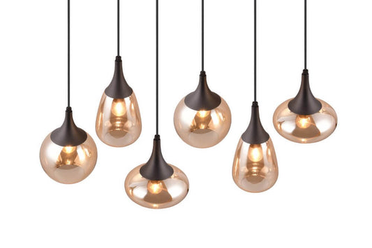 Hanglamp Lumina met Amber Glas - 93 cm - Mat Zwart