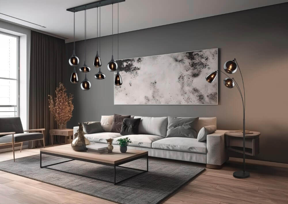 Hanglamp Lumina met Smoke Glas - 121 cm - Mat Zwart