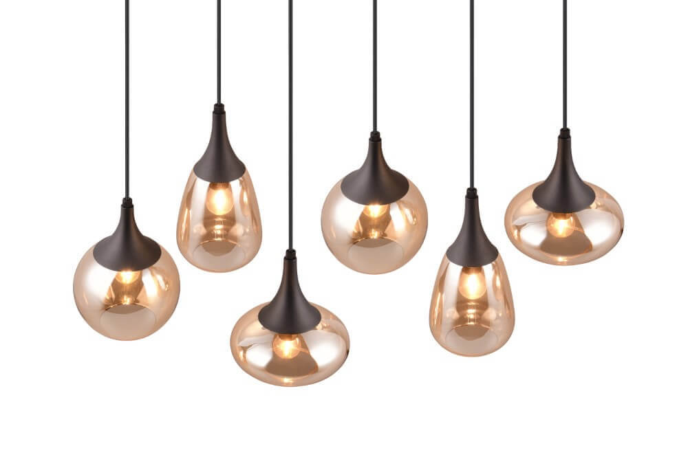 Hanglamp Lumina met Amber Glas - 93 cm - Mat Zwart 2