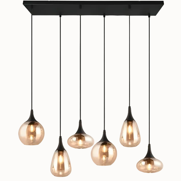 Hanglamp Lumina met Amber Glas - 121 cm - Mat Zwart