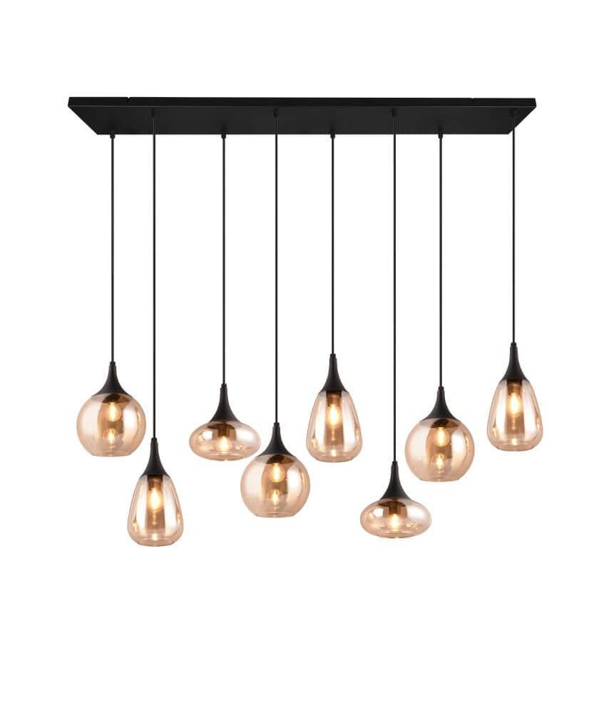 Hanglamp Lumina met Amber Glas - 121 cm - Mat Zwart