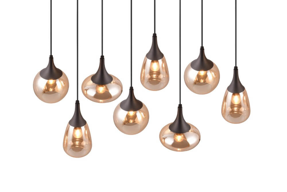 Hanglamp Lumina met Amber Glas - 121 cm - Mat Zwart