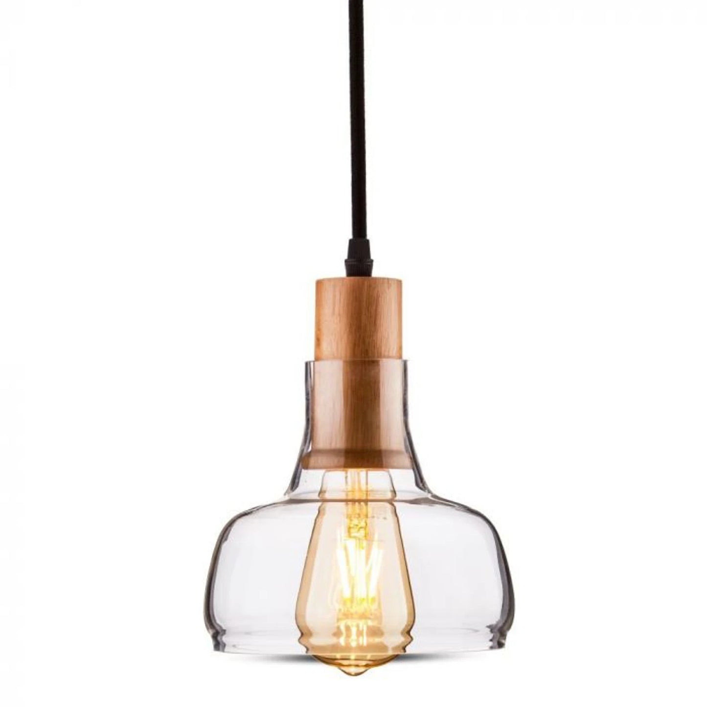 Hanglamp Nora - E27 - Transparant Glas & Hout