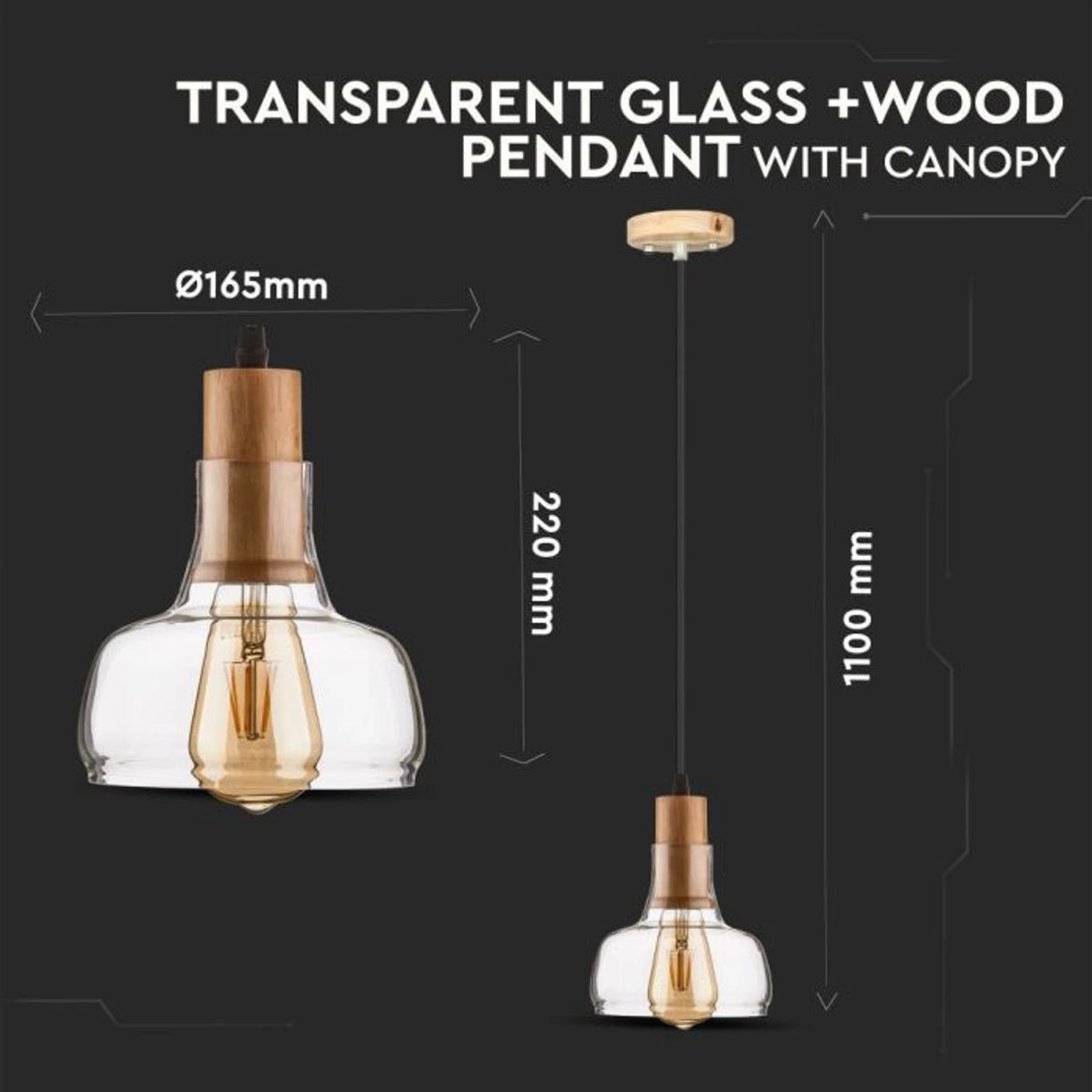 Hanglamp Nora - E27 - Transparant Glas & Hout